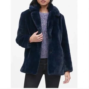 Banana Republic Navy Blue Faux Fur Teddy Coat Jacket Small S Luxury